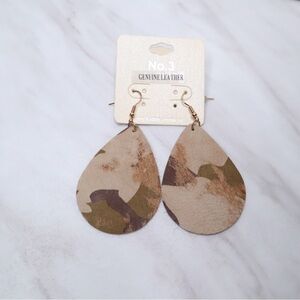 Camouflage Leather Drop Earrings | Faux Cowhide Texture | Lightweight Style